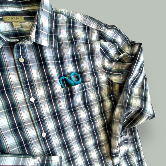 Sonoma Button Down Blue/White Plaid Shirt - Picture 9 of 14